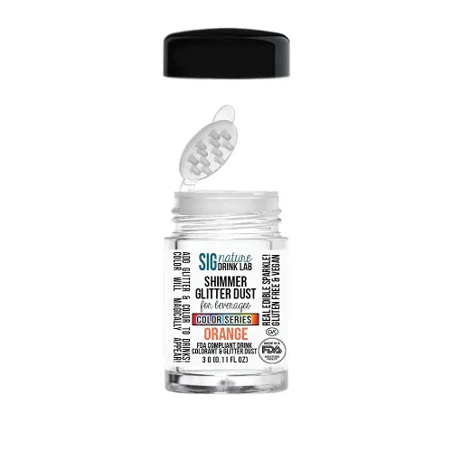 Vista 2 de Purpurina comestible para bebidas, espolvoreador de 3 gramos (naranja)