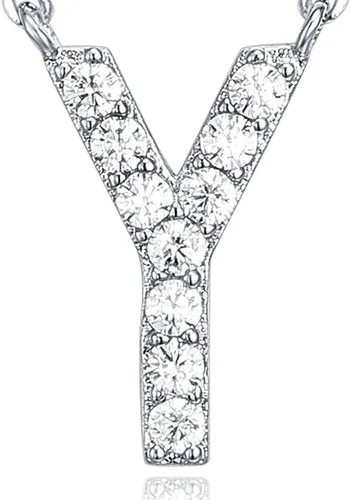 Vista 3 de PAVOI - Collar con inicial de circonita cúbica chapada en oro blanco de 14 quilates, collares con letras para mujer.