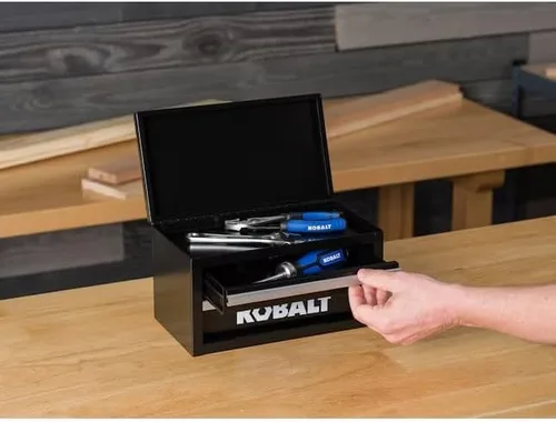 Vista 2 de Mini caja de herramientas de acero con 2 cajones, color negro