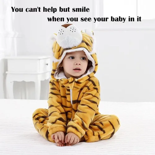 Vista 2 de QIAONIUNIU Disfraz de tigre para bebé para Halloween, mameluco para niños pequeños, rómper para cosplay, de 2 a 6 meses
