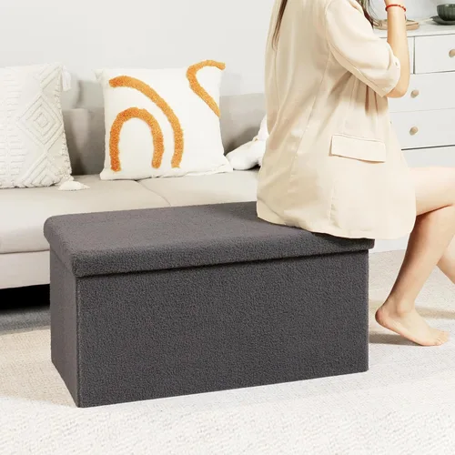 Vista 126 de PINPLUS Otomanas otomanas de almacenamiento con forma cuadrada con reposapiés de almacenamiento para sala de estar, asiento otomano Boucle para Gris