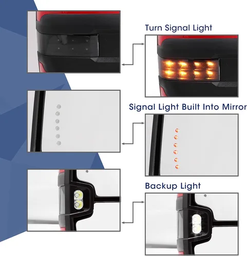 Vista 3 de Espejo de remolque para Silverado Sierra - Chevy Silverado GMC Sierra 2007-2013 Espejo de remolque con luz de señal de giro de vidrio calentado, par
