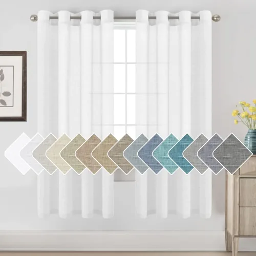 Vista 103 de H.VERESAILTEX - Cortinas de lino natural mezclado con 2 paneles semi transparentes de lino texturizado para sala de estar/dormitorio filtrado