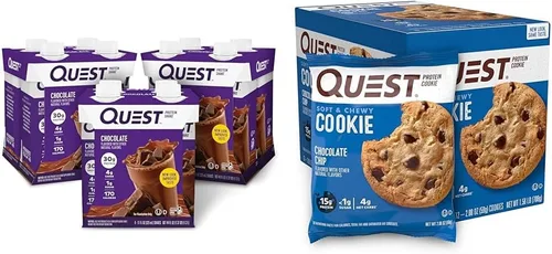 Quest Nutrition Batido de proteína de chocolate listo para beber y galleta de proteína de chispas de chocolate; apto para dietas cetogénicas; alto