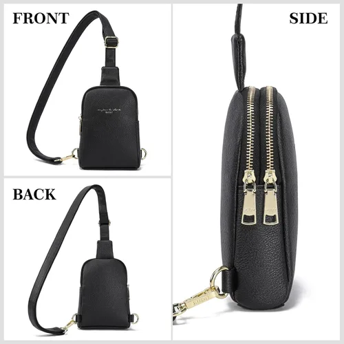 Vista 7 de INICAT Bolso bandolera pequeño de viaje de cuero para mujer, riñoneras cruzadas para mujer