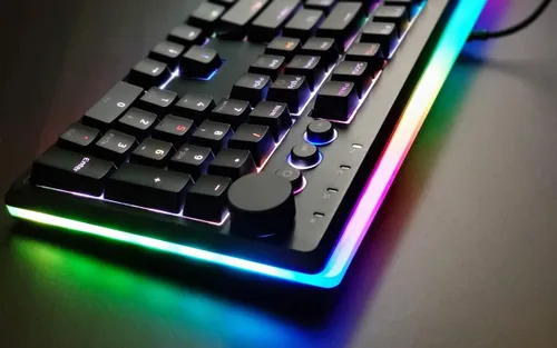 Vista 9 de i-rocks Teclado mecánico para juegos K71M RGB con perilla de control de medios, interruptores (marrón), 107 teclas con NKRO completo, teclas PBT