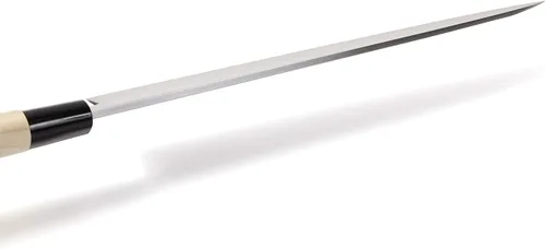 Vista 6 de Cuchillo de chef japonés para sushi sashimi Kigami (acero amarillo) - No.2 mango de madera de magnolia en forma de D, Yanagiba 11.8 pulgadas