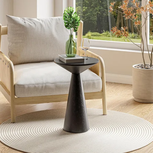 Vista 5 de COZAYH Mesa auxiliar pequeña con pedestal de granja, mesa redonda de Martini, soporte de madera para plantas, mesa rústica para bebidas