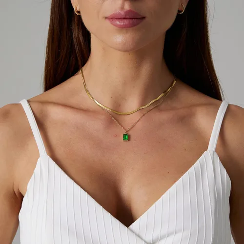 Vista 4 de Tasiso 14K Gold Filled Herringbone Choker Necklace Set Double Layer Snake Chain Herringbone Chain Necklace Layering Necklace Set Cuban Chain