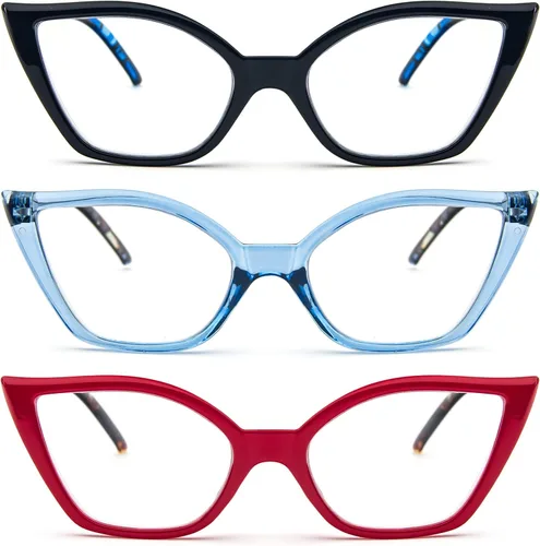 DXYXYO Gafas de lectura de ojo de gato para mujer, paquete de 3 unidades, anti luz azul, para lectura de computadora, estilo retro con bisagra de