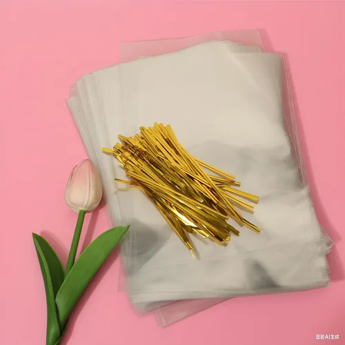 Vista 4 de Bolsa de celofán, 100 bolsas de golosinas de 6 x 10 pulgadas con lazos, bolsas de plástico transparente para embalaje, regalo, galletas, dulces