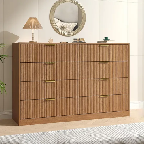 Vista 16 de Cómoda negra con 6 cajones profundos, cómoda acanalada de 55" de ancho para dormitorio con tirador dorado, cómoda moderna para armario, dormitorio