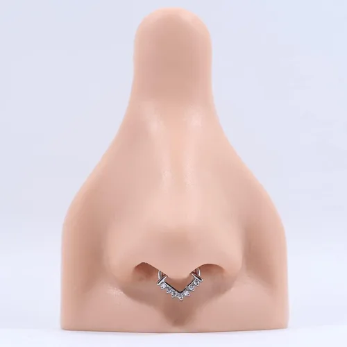 Vista 5 de FANSING Tabique de acero quirúrgico 316L para mujer, joyería de tabique hipoalergénica de 0.43 oz, 0.73 pulgadas, joyería de piercing triangular