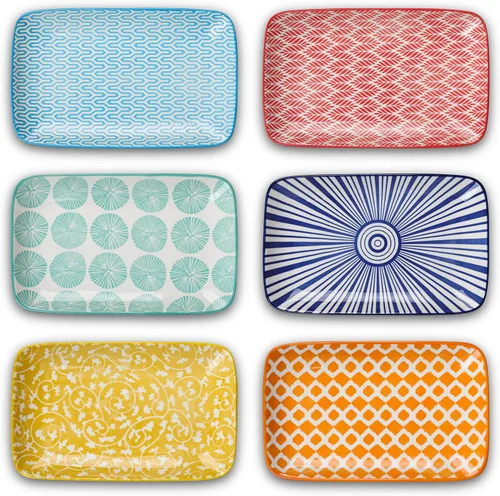 Vista 9 de Selamica Platos rectangulares de ensalada, platos de postre de cerámica de 7.1 pulgadas, platos pequeños para aperitivos, aperitivos, sushi, frutas