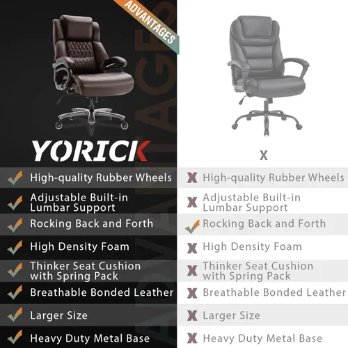 Vista 9 de Silla de oficina grande y alta de 400 libras, soporte lumbar ajustable, ruedas de goma silenciosas, base de metal resistente, escritorio ejecutivo