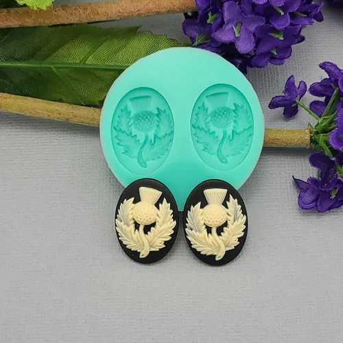 Vista 2 de FS Molde de silicio de marca Cardo Planta 2 Cameos Flexible para Artesanías, Joyería, Resina, Scrapbooking, arcilla polimérica