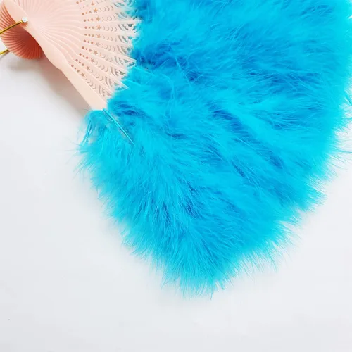 Vista 5 de Happy Feather Abanico de mano con plumas de marabú, estilo vintage de los años 1920, para disfraz y baile - Azul Ácido