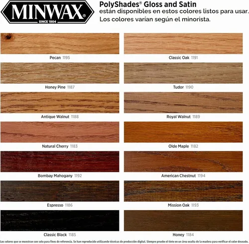 Vista 9 de Minwax Tinte para madera PolyShades + acabado de poliuretano, ½ pinta, castaño americano, brillo American Chestnut