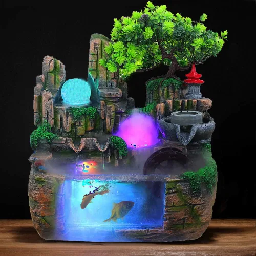 Fuente de rocalla de mesa para interiores, mini cascada, fuente de agua de rocalla para el hogar, oficina, dormitorio, decoración de escritorio