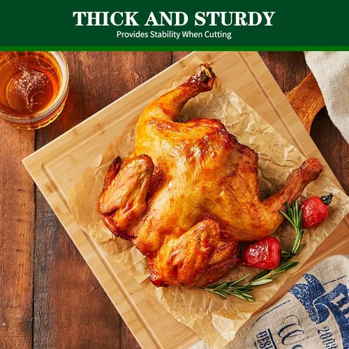 Vista 2 de Tabla de cortar de bambú - Tabla grande de 20 x 20 pulgadas de madera para cocina, carne, verduras, BBQ, bloque cuadrado de carnicero con ranura