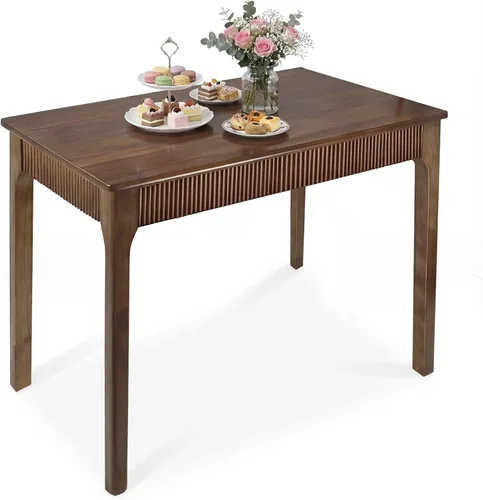 Vista 11 de Mesa de comedor de madera maciza de 31.5 pulgadas para 2, mesa rectangular moderna de madera real, diseño acanalado de mediados de siglo