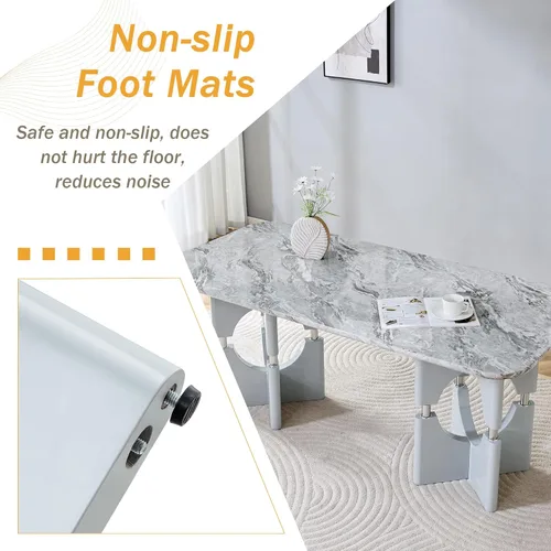 Vista 4 de gopop Juego de mesa de comedor moderna para 6, 7 piezas, mesa de comedor de mármol, mesa de cocina rectangular de 71 pulgadas con 6 sillas tapizadas
