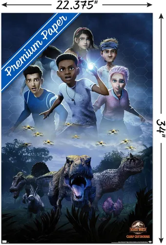 Vista 4 de Trends International Jurassic World: Camp Cretaceous - Póster de pared de una hoja, 14.72 x 22.37 pulgadas, versión enmarcada de madera de granero