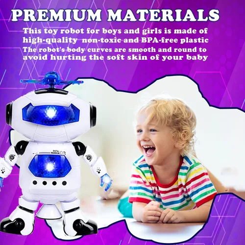 Vista 3 de Robot electrónico caminante bailarín Toysery, juguetes con música para niños, funciona con batería incluida