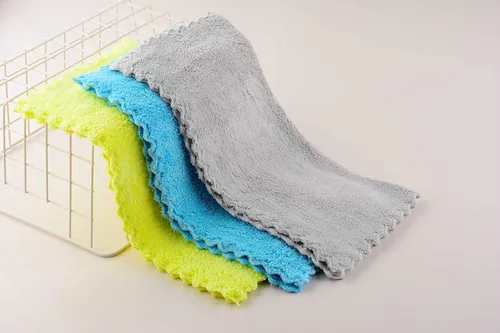 Vista 5 de Paquete de 12 toallas de limpieza de microfibra ultra suave sin bordes, multiusos, de felpa multiusos de 12 x 12 pies, súper absorbentes (azul)