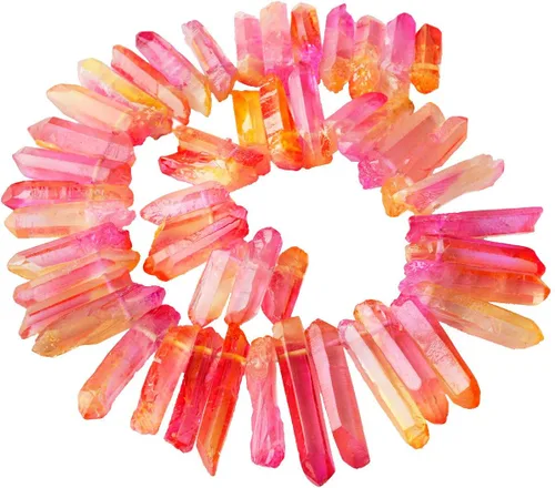 Vista 32 de SUNYIK Angel Aura Cuarzo con Revestimiento de Titanio Puntas de Cristal Palos Rugosos de Cuarzo Picos Cuentas de Punta Hebra de 15 Pulgadas Perforada