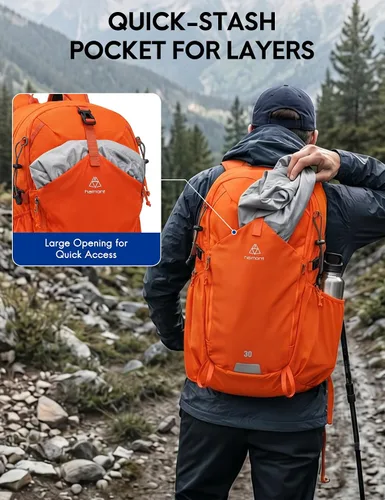 Vista 5 de Haimont Mochila de senderismo ligera de 30L con cubierta para lluvia Negro