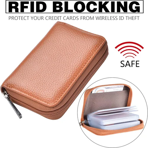 Vista 4 de Easyoulife billetera para tarjetas de crédito de cuero auténtico con espacio para 26 tarjetas