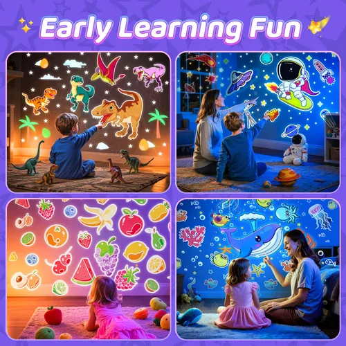 Vista 4 de One Fire Proyector de luz nocturna de dinosaurio, con 15 películas y música Bluetooth y luz nocturna de dinosaurio controlada a distancia, proyector