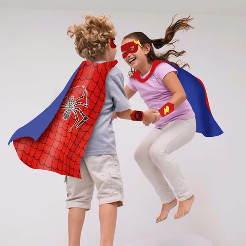 Vista 2 de CANSHOW Capas de superhéroe para niños, disfraces de disfraces, máscara de fieltro con pulsera, Halloween y cosplay
