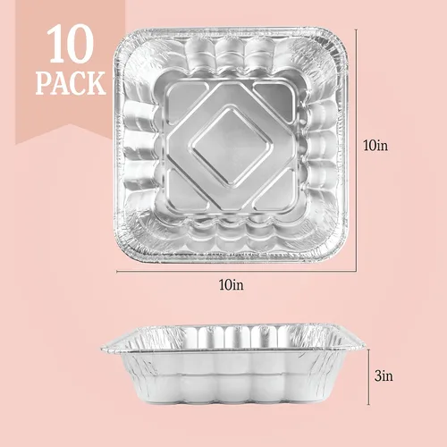 Vista 4 de Plasticpro - Bandejas desechables de aluminio de 10 x 10 x 3 pulgadas cuadradas para hornear, utensilios de cocina perfectos para hornear pasteles