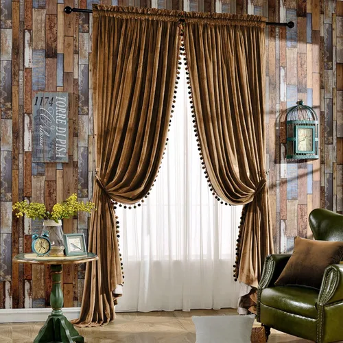 Vista 14 de Melodieux Pom Pom - Cortinas de terciopelo con aislamiento térmico para dormitorio. Forro verde antiguo