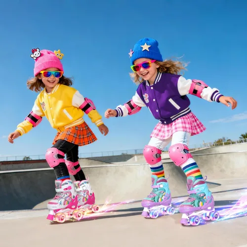 Vista 8 de Nattork Patines de ruedas para niñas para niños, 4 tamaños ajustables de arco iris con todas las ruedas iluminadas, el mejor regalo de cumpleaños