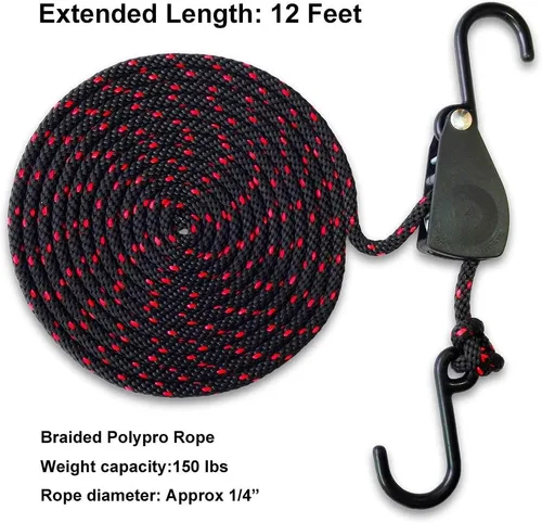 Vista 8 de LE KAPMOZ Correas de amarre para kayak, arco de canoa y popa, polea de trinquete de carga resistente, colgador de cuerda