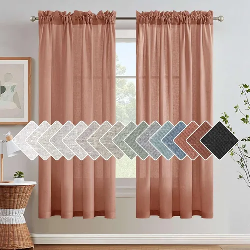 Vista 23 de H.VERSAILTEX Cortinas texturizadas de lino con filtro de luz para sala de estar, tratamiento de ventanas, cortinas naturales y duraderas