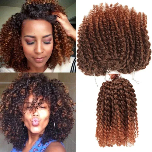 Vista 9 de 3 unidades/paquete de rizos kinky de 30,5 cm. Trenzas de pelo afro con ganchillo sintético suave (30,5 cm, marrón oscuro)