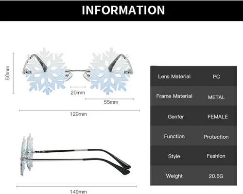 Vista 4 de YAMEIZE Snowflake Shape Rimless Sunglasses Novelty Unique Party Eyeglasses Christmas Fun Glasses for Women Men