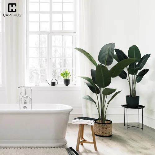 Vista 8 de CAPHAUS Planta Artificial de Ave del Paraíso de 4 Pies, Planta en Maceta Falsa Resistente a los Rayos UV con Musgo Seco