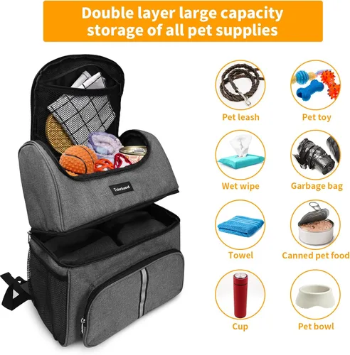 Vista 4 de Bolsas para perros para viajes, bolsa de pañales para mascotas, aprobada por aerolíneas, bolsa de viaje de comida para perros con 2 contenedores