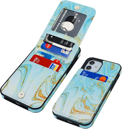 Vista 15 de Vaburs Funda compatible con iPhone 12 y iPhone 12 Pro con tarjetero de crédito, diseño de leopardo negro, cierre magnético de piel sintética de alta