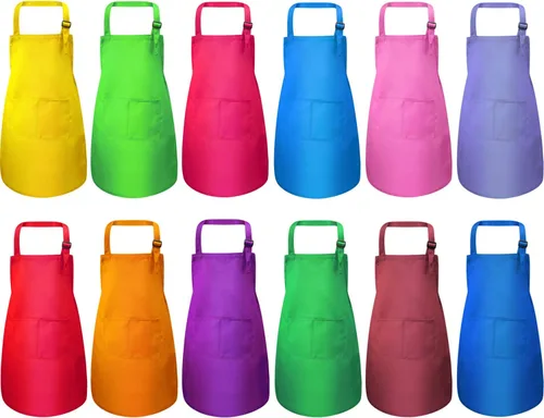 SATINIOR 12 Piezas Delantal para Niños de 2-13 Años Bata de Arte de Chef Ajustable para Niños con Bolsillo para Actividades de Niña y Niño Multicolor