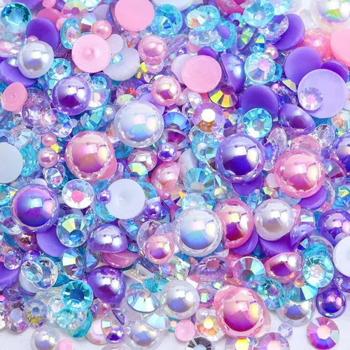 Vista 14 de 60g Mezcla de Perlas Planas y Piedras de Imitación Planas para Artesanías, Piedras de Imitación de Perlas de 2mm-10mm para Uñas, Arte en Vasos