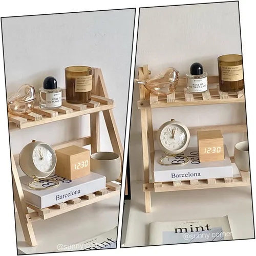 Vista 7 de Beavorty Estante de almacenamiento de maquillaje de doble capa organizador de cosméticos de madera titular de la decoración del hogar