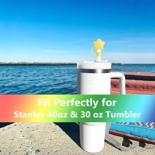 Vista 5 de Juego de 4 fundas de popote con diseño de estrella compatibles con vasos Stanley de 30 y 40 onzas, reutilizables, bonitas puntas de popote