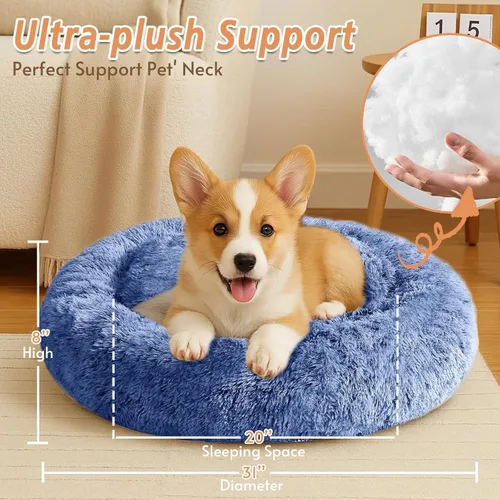 Vista 303 de JOLLYVOGUE Cama Calmante para Perros Pequeños - Cama para Perros Pequeños en Forma de Dona Lavable de 23 Pulgadas para Gatitos y Cachorros, Camas