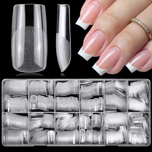 Vista 19 de LoveOurHome 750 puntas de uñas cortas de almendra, uñas postizas transparentes, uñas cortas de gel de almendra, uñas acrílicas de cobertura